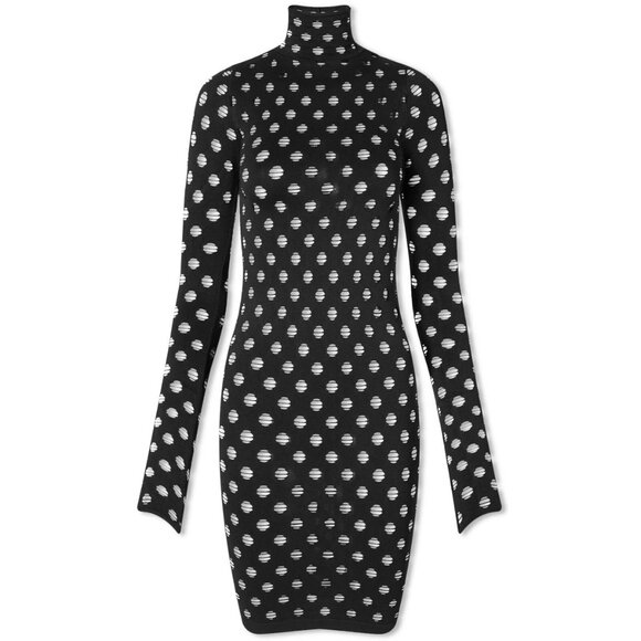 NEW Maisie Wilen Black Perforated Turtleneck Bodycon Mini Dress Club Rave Sexy - Picture 1 of 14